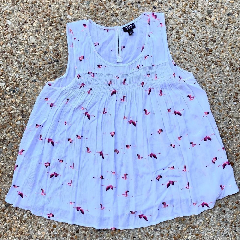 FLamingo Animal Print a.n.a. White Sleeveless Babydoll Blouse Size Petite M